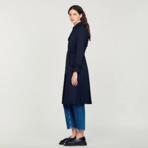 Sandro Paris Trench Coat Com Insercao Plissada-Mulheres Casacos