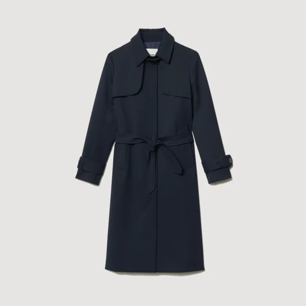 Sandro Paris Trench Coat Com Insercao Plissada-Mulheres Casacos