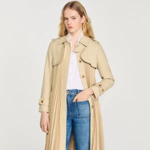 Sandro Paris Trench Coat Plissado Com Cinto-Mulheres Casacos