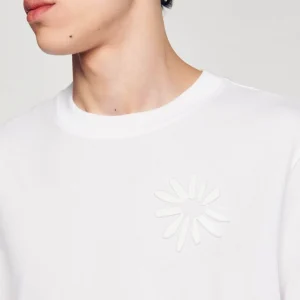 Sandro Paris T-Shirt De Algodao Com Flor-Homem Camisetas E Pólos
