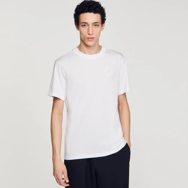 Sandro Paris T-Shirt De Algodao Com Flor-Homem Camisetas E Pólos