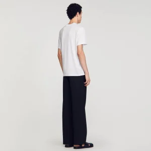 Sandro Paris T-Shirt De Algodao Com Flor-Homem Camisetas E Pólos