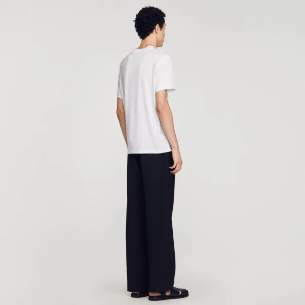 Sandro Paris T-Shirt De Algodao Com Flor-Homem Camisetas E Pólos