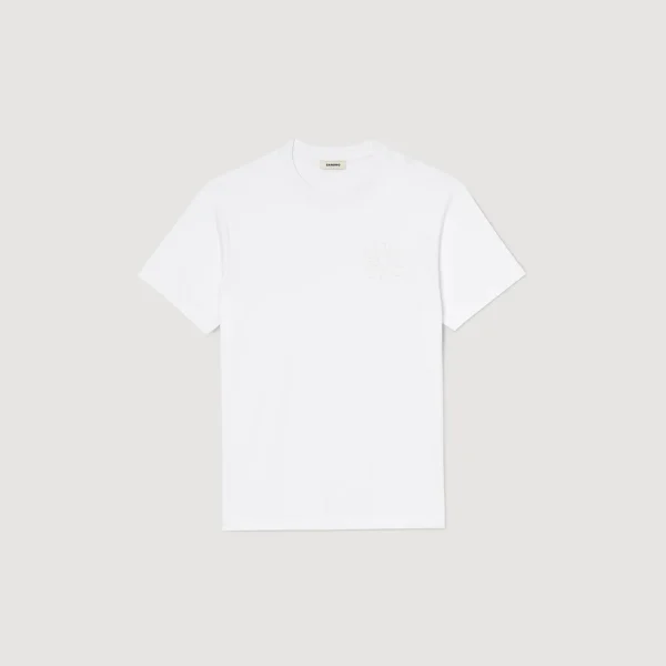 Sandro Paris T-Shirt De Algodao Com Flor-Homem Camisetas E Pólos