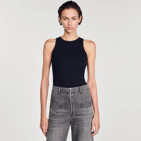 Sandro Paris T-Shirt Sem Mangas Com Bordado-Mulheres Camisetas