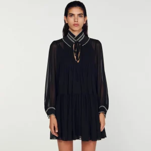 Sandro Paris Vestido Fluido De Musselina-Mulheres Vestidos