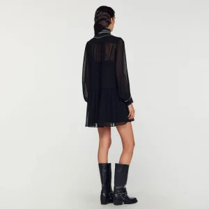 Sandro Paris Vestido Fluido De Musselina-Mulheres Vestidos