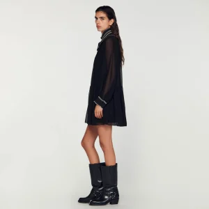 Sandro Paris Vestido Fluido De Musselina-Mulheres Vestidos