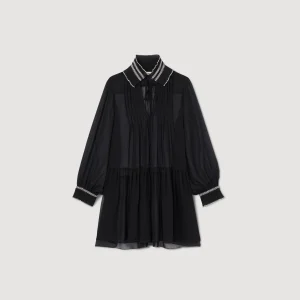 Sandro Paris Vestido Fluido De Musselina-Mulheres Vestidos