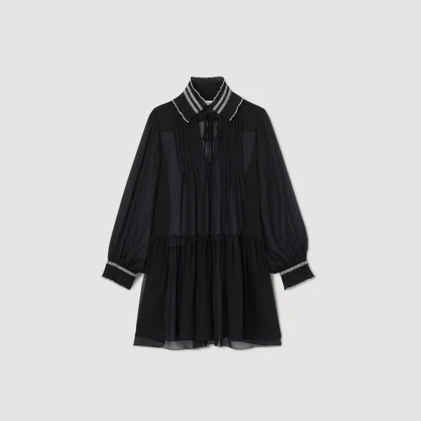 Sandro Paris Vestido Fluido De Musselina-Mulheres Vestidos