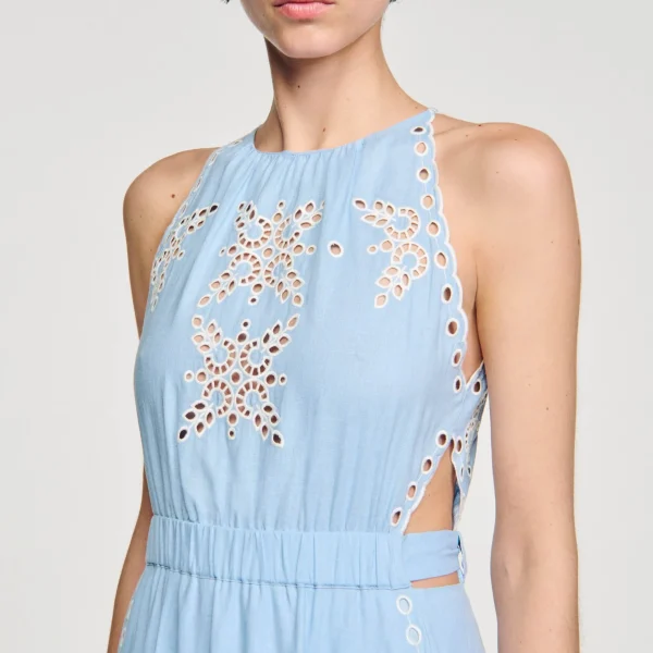 Sandro Paris Vestido Longo Com Bordado Ingles-Mulheres Vestidos