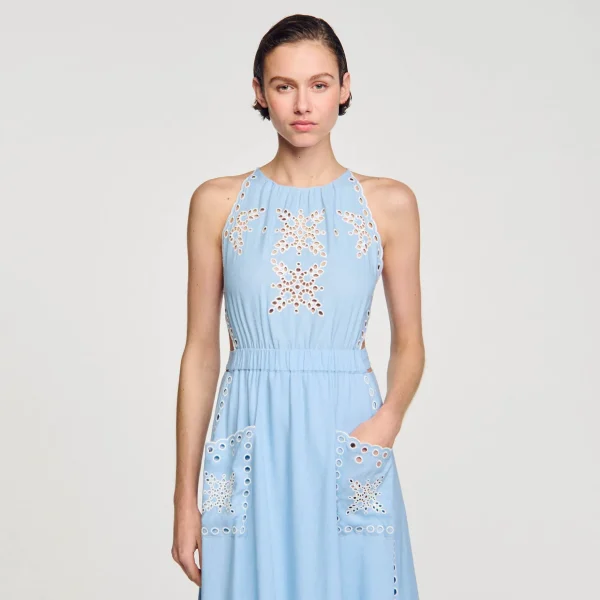 Sandro Paris Vestido Longo Com Bordado Ingles-Mulheres Vestidos