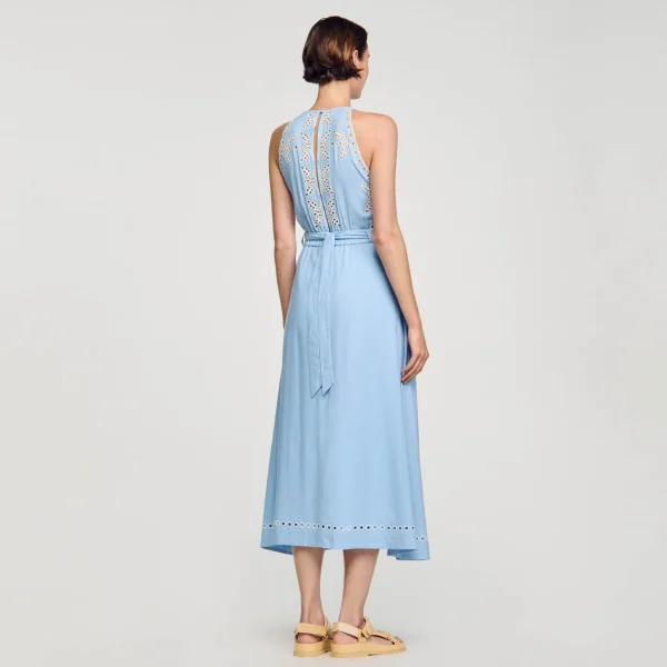 Sandro Paris Vestido Longo Com Bordado Ingles-Mulheres Vestidos