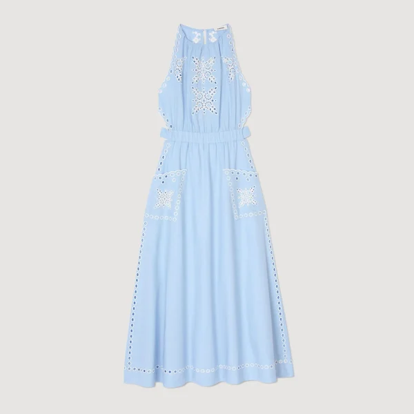 Sandro Paris Vestido Longo Com Bordado Ingles-Mulheres Vestidos