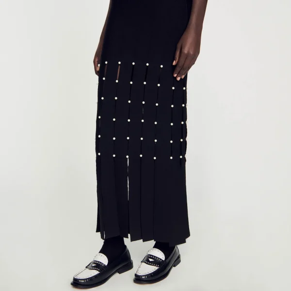 Sandro Paris Vestido Longo Com Franjas-Mulheres Vestidos