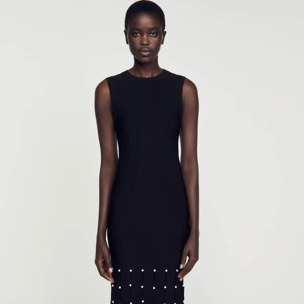 Sandro Paris Vestido Longo Com Franjas-Mulheres Vestidos