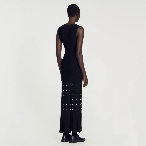 Sandro Paris Vestido Longo Com Franjas-Mulheres Vestidos