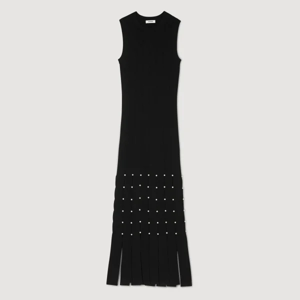 Sandro Paris Vestido Longo Com Franjas-Mulheres Vestidos