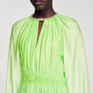 Sandro Paris Vestido Longo Com Strass No Pescoco-Mulheres Vestidos