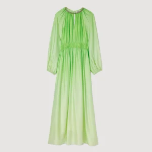 Sandro Paris Vestido Longo Com Strass No Pescoco-Mulheres Vestidos