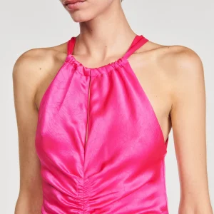 Sandro Paris Vestido Longo De Cetim E Franzido-Mulheres Vestidos