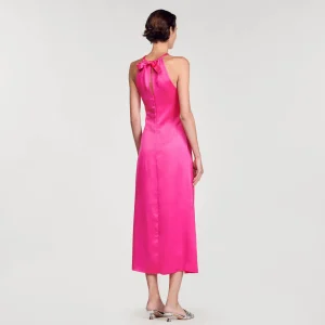 Sandro Paris Vestido Longo De Cetim E Franzido-Mulheres Vestidos