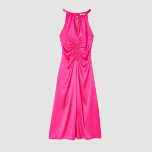 Sandro Paris Vestido Longo De Cetim E Franzido-Mulheres Vestidos