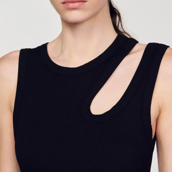 Sandro Paris Vestido Longo De Dois Materiais-Mulheres Vestidos