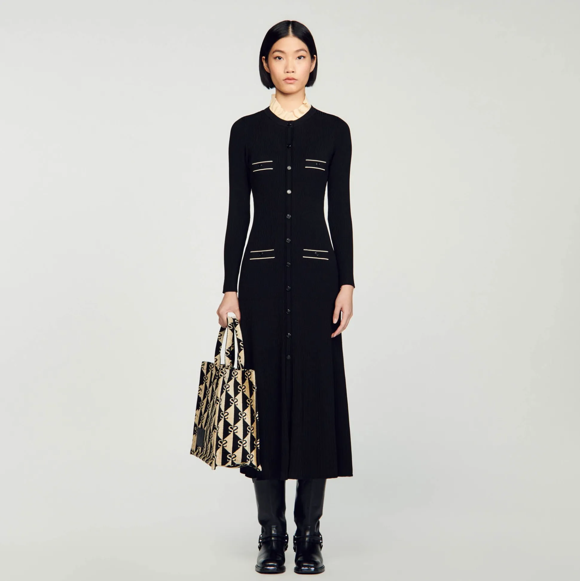 vestido_longo_de_malha_ca_0-1.webp Sandro Paris Vestido Longo De Malha Canelada-Mulheres Vestidos