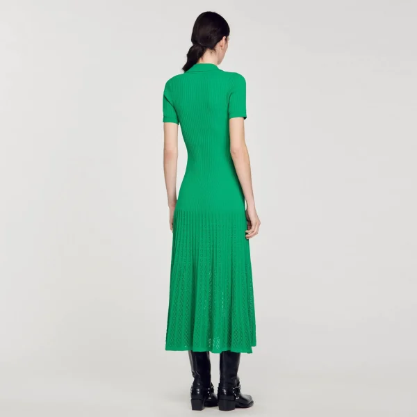 Sandro Paris Vestido Longo De Malha Canelada-Mulheres Vestidos