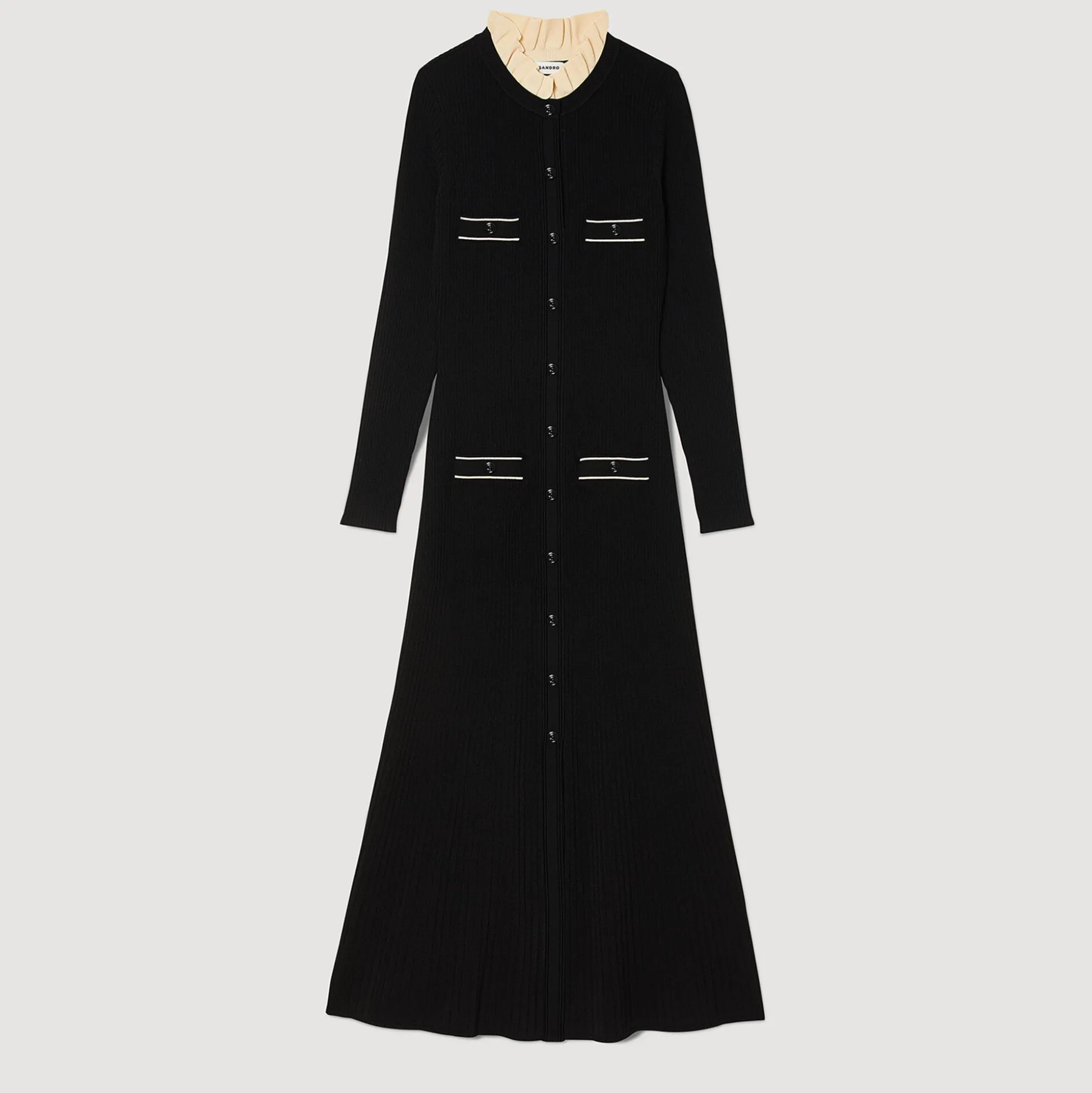 vestido_longo_de_malha_ca_6-1.webp Sandro Paris Vestido Longo De Malha Canelada-Mulheres Vestidos