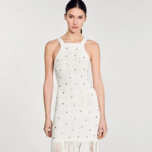 Sandro Paris Vestido Midi Com Franjas-Mulheres Vestidos