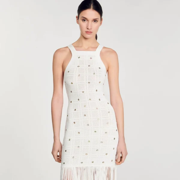 Sandro Paris Vestido Midi Com Franjas-Mulheres Vestidos