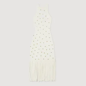 Sandro Paris Vestido Midi Com Franjas-Mulheres Vestidos