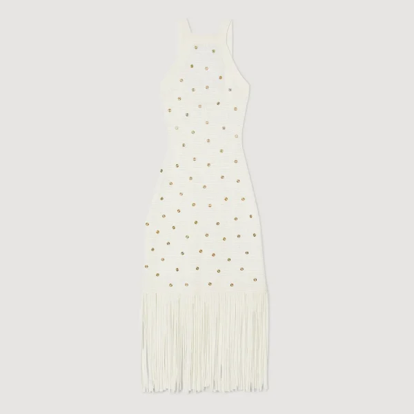 Sandro Paris Vestido Midi Com Franjas-Mulheres Vestidos