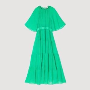 Sandro Paris Vestido Midi Com Gola De Strass-Mulheres Vestidos