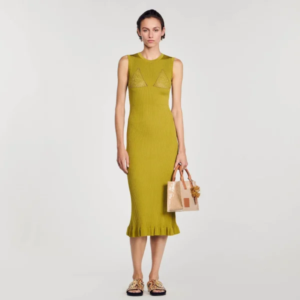 Sandro Paris Vestido Midi De Malha-Mulheres Vestidos