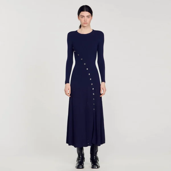 Sandro Paris Vestido Midi De Malha-Mulheres Vestidos