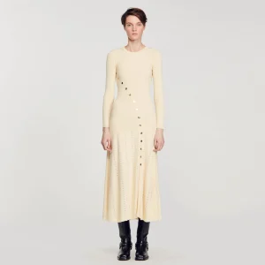 Sandro Paris Vestido Midi De Malha-Mulheres Vestidos