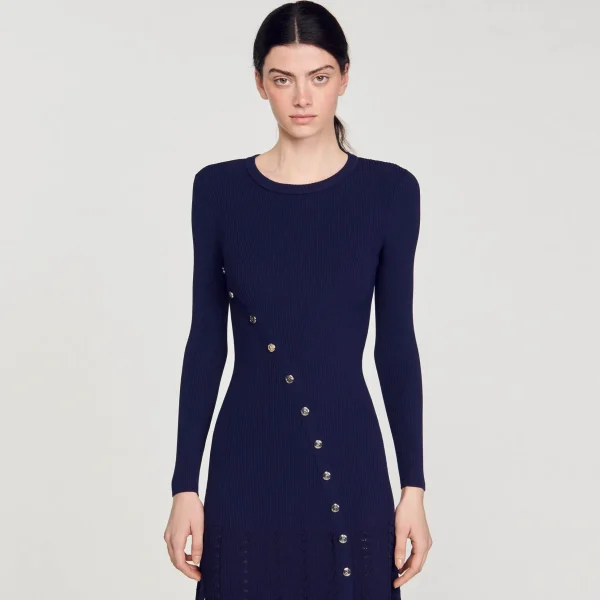 Sandro Paris Vestido Midi De Malha-Mulheres Vestidos