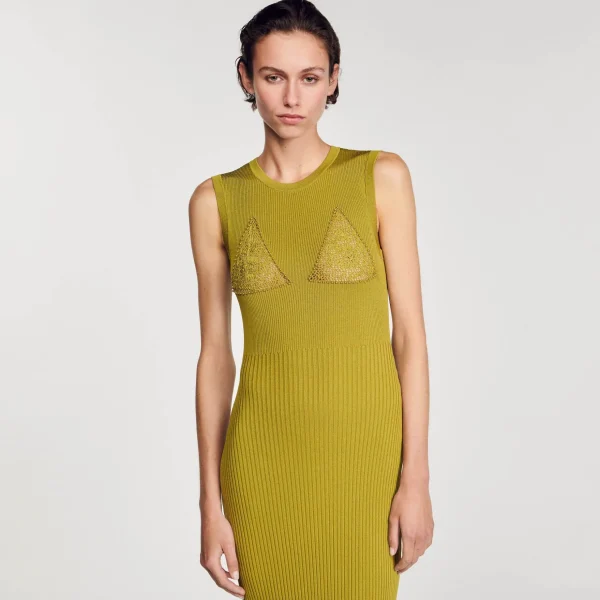 Sandro Paris Vestido Midi De Malha-Mulheres Vestidos