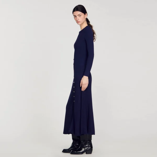 Sandro Paris Vestido Midi De Malha-Mulheres Vestidos