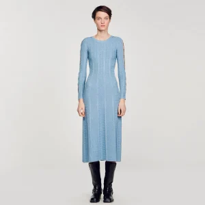 Sandro Paris Vestido Midi De Malha Com Mangas Compridas-Mulheres Vestidos
