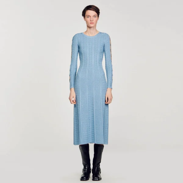 Sandro Paris Vestido Midi De Malha Com Mangas Compridas-Mulheres Vestidos