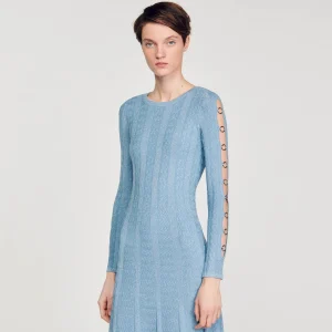 Sandro Paris Vestido Midi De Malha Com Mangas Compridas-Mulheres Vestidos