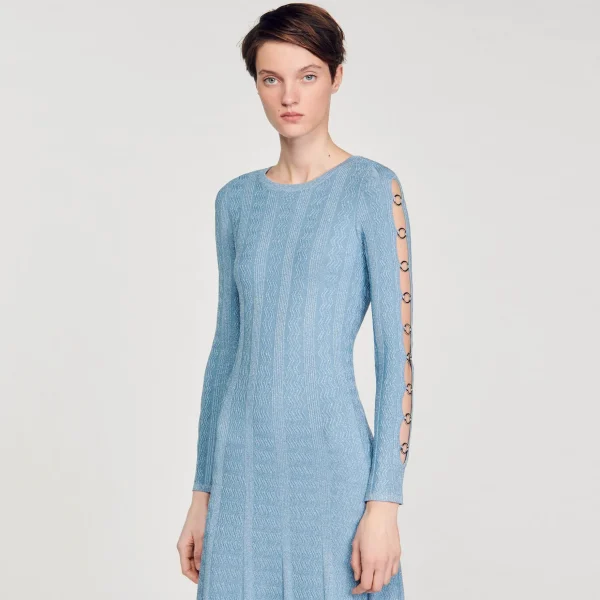 Sandro Paris Vestido Midi De Malha Com Mangas Compridas-Mulheres Vestidos