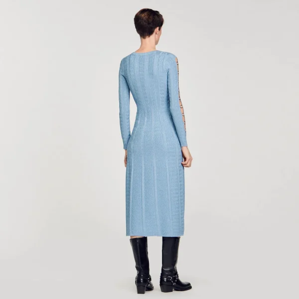 Sandro Paris Vestido Midi De Malha Com Mangas Compridas-Mulheres Vestidos
