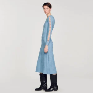 Sandro Paris Vestido Midi De Malha Com Mangas Compridas-Mulheres Vestidos