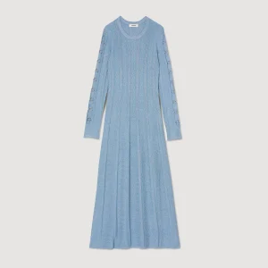 Sandro Paris Vestido Midi De Malha Com Mangas Compridas-Mulheres Vestidos